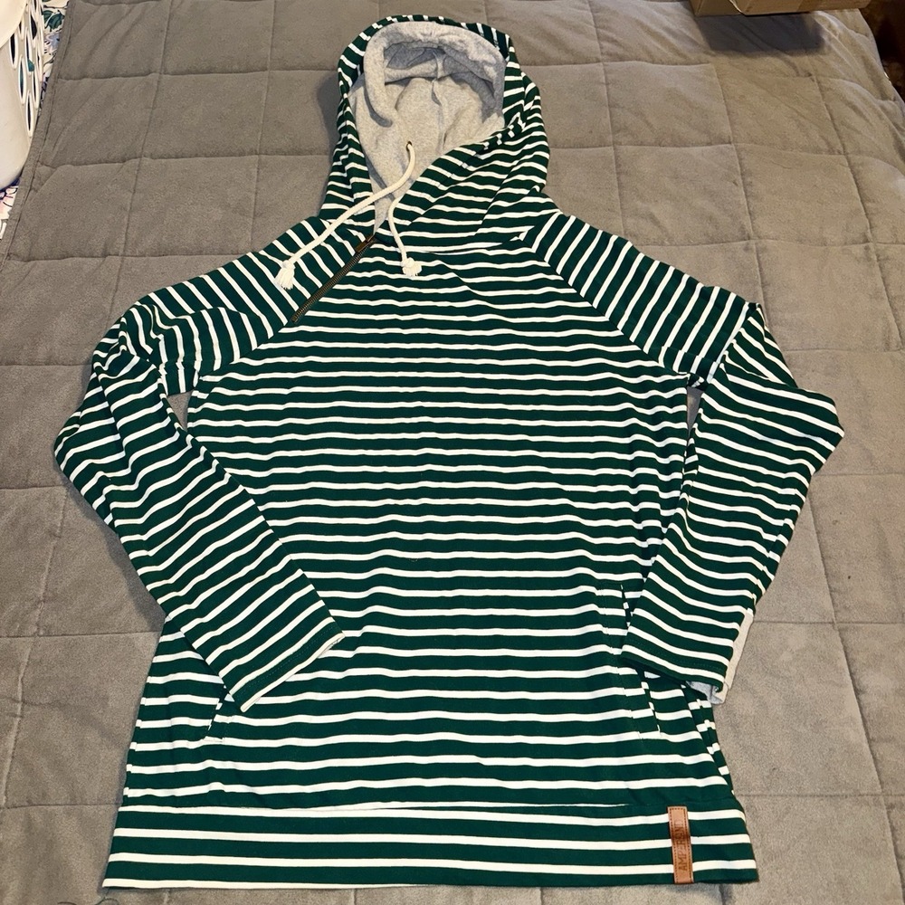 Ampersand Avenue Women's XL Double Hood Hoodie Sweatshirt Green Striped